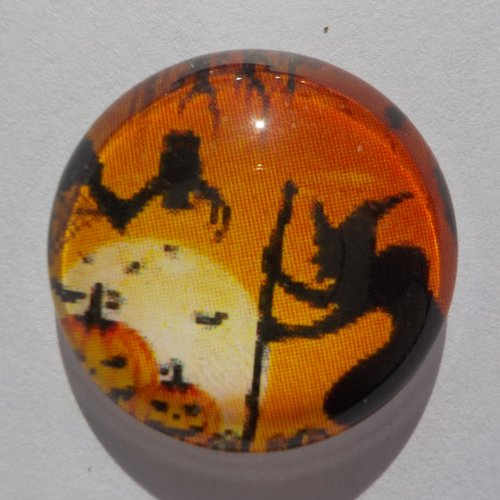 Cabochon de verre, sorcière, halloween, orange,