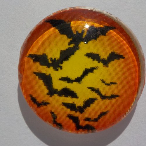 Cabochon de verre chauve souris de halloween orange et noir