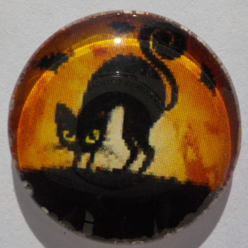 Cabochon de verre chat halloween, noir, orange