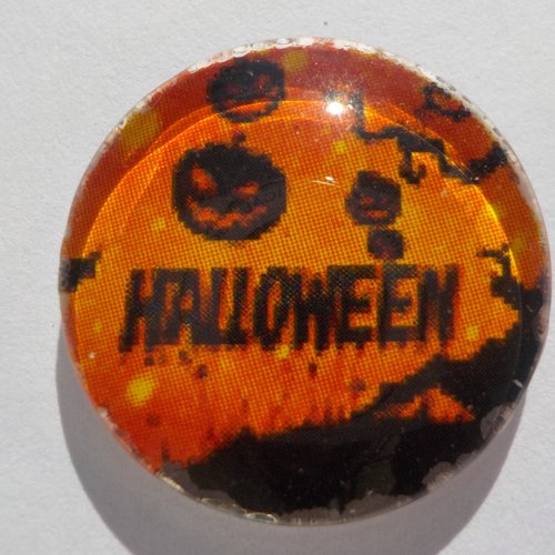 Cabochon de verre halloween, orange, noir, citrouille,
