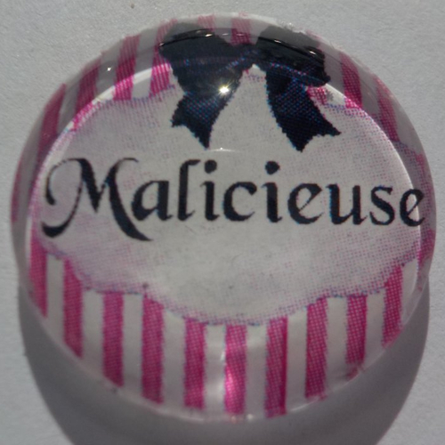 Cabochon de verre rond, 20 mm, avec son image d'écriture malicieuse