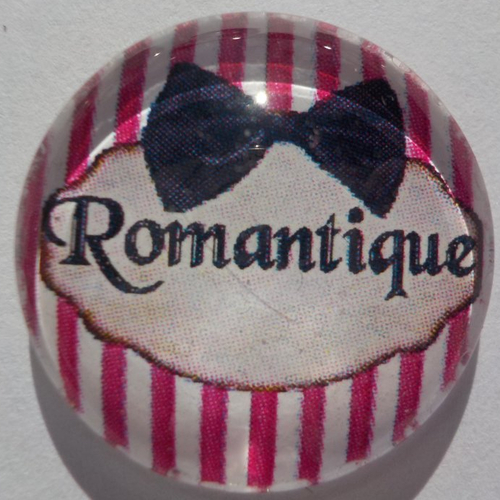 Cabochon de verre et son écriture romantique, rond, 20 mm,