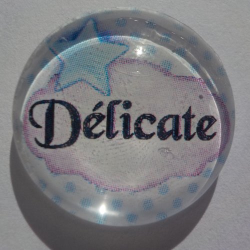 Cabochon de verre et son écriture délicate, rond, 20 mm