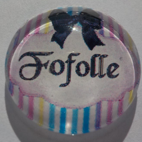 Cabochon de verre rond 20 mm, avec son image fofolle avec un fond à rayures