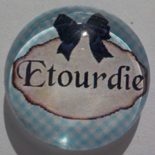 Cabochon de verre, rond, bleu, blanc, 25 mm, " étourdie "