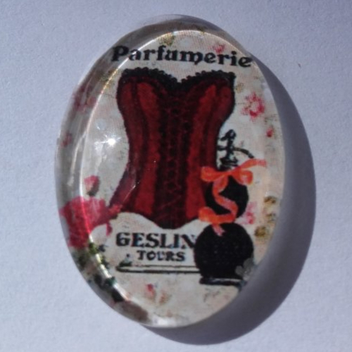 Cabochon de verre ovale 18x25 mm buste de femme et son parfum