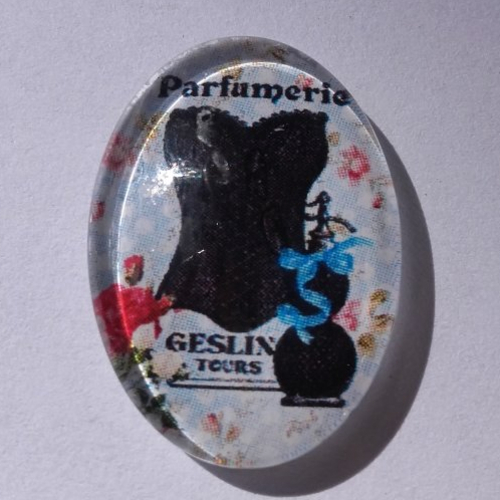 Cabochon de verre ovale 18x25 mm buste de femme bleu et son parfum