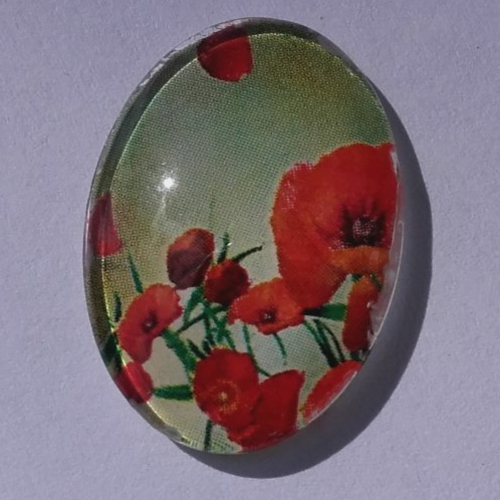 Cabochon de verre ovale 18x25 mm de coquelicot