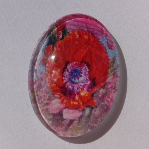 Cabochon de verre ovale 18x25 mm de coquelicot