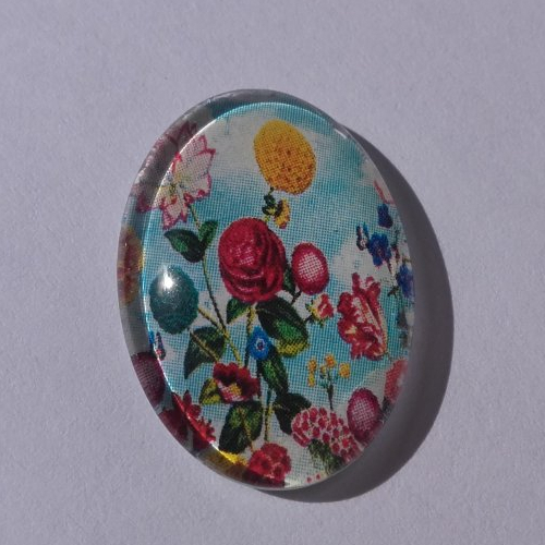 Cabochon de verre, fleur, ovale, 18x25 mm