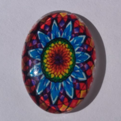 Cabochon de verre, mandala, multicolore, ovale, 25x18 mm