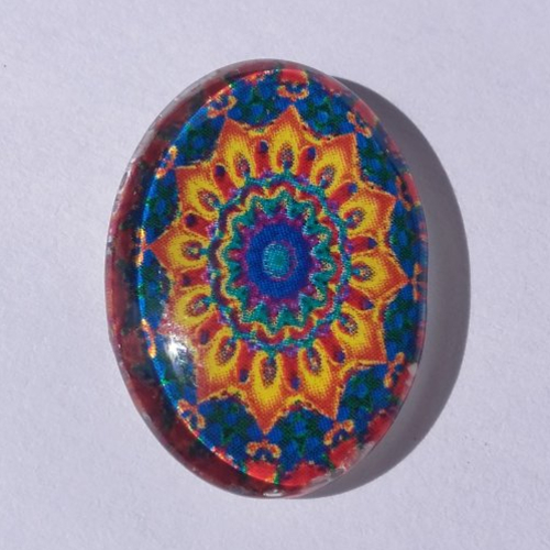 Cabochon de verre, mandala, multicolore, ovale, 25x18 mm