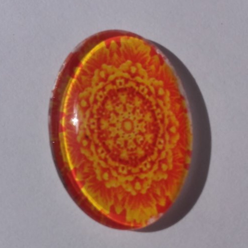 Cabochon de verre, mandala, jaune, orange, ovale, 25x18 mm