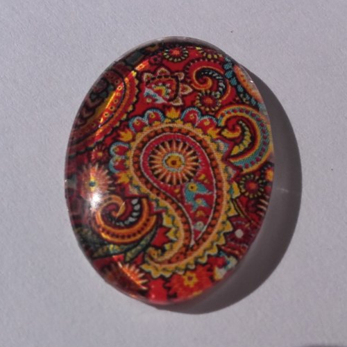 Cabochon de verre, arabesques, marron, ovale, 25 x 18 mm