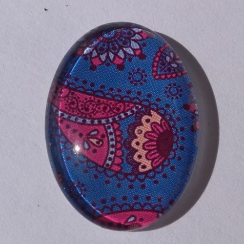 Cabochon de verre, arabesques, multicolore, ovale, 25 x 18 mm