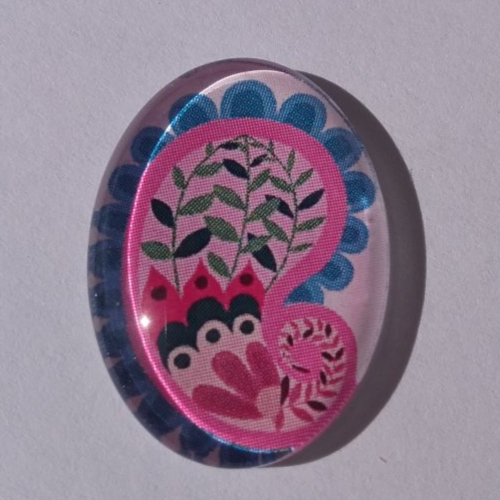 Cabochon de verre, arabesques, multicolore, ovale, 25 x 18 mm