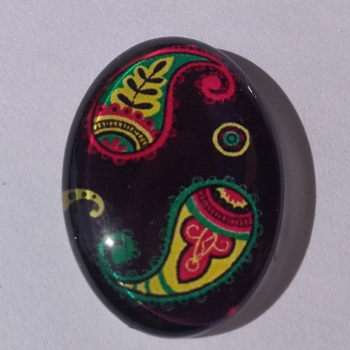 Cabochon de verre, arabesques, multicolore, ovale, 25 x 18 mm