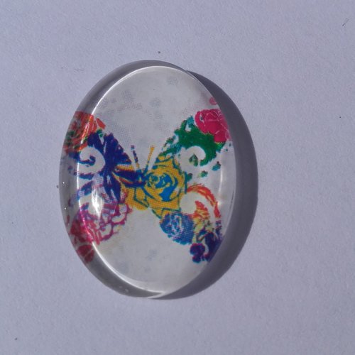 Cabochon de verre, papillons, multicolore, ovale, 25 x 18 mm
