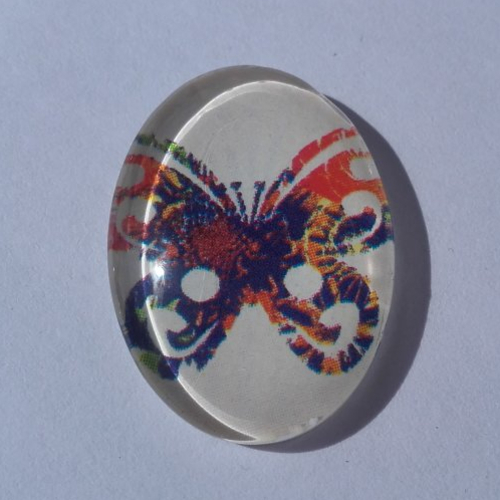 Cabochon de verre, papillons, multicolore, ovale, 25 x 18 mm
