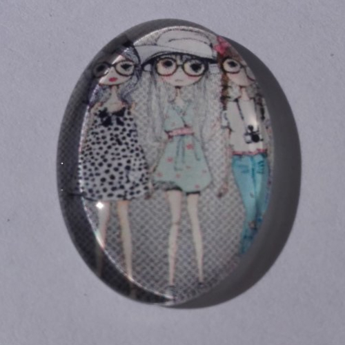 Cabochon de verre, jeunes femmes, ovale, 25 x 18 mm
