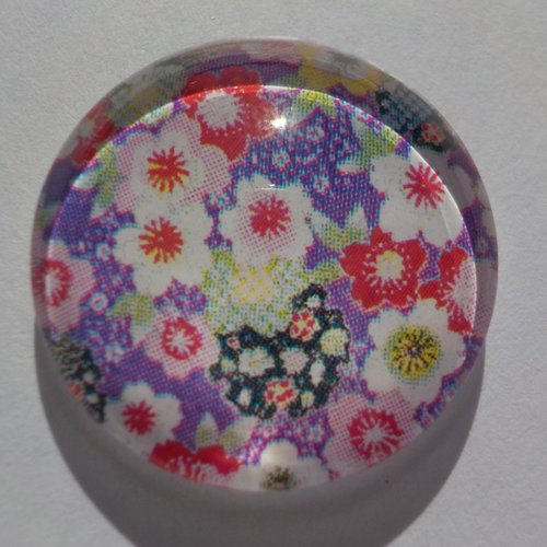 Cabochon, fleurs japonaises, multicolore, verre, rond, 20 mm