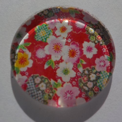 Cabochon, fleurs japonaises, multicolore, verre, rond, 20 mm