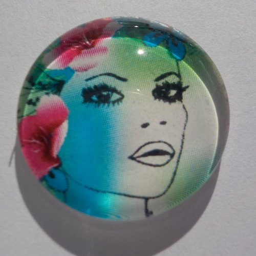 Cabochon femme multicolore, verre, rond, 20 mm