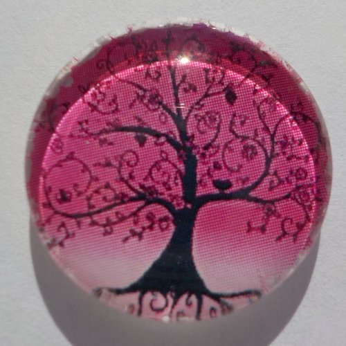 Cabochon arbre de vie, verre, rond, 20 mm, rose, noir,