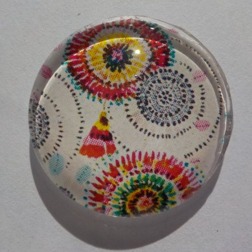 Cabochon multicolore, verre, rond, 25 mm