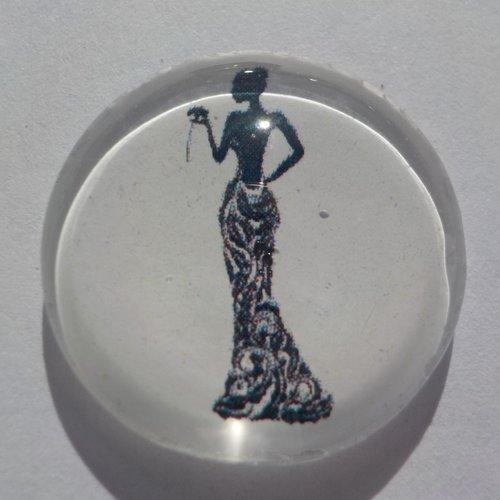 Cabochon femme en noir et blanc, verre, rond, 25 mm