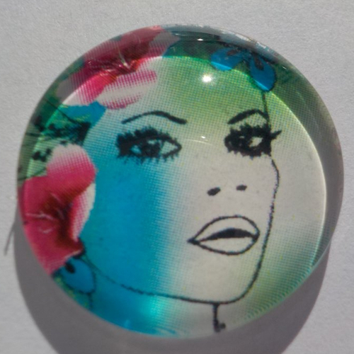 Cabochon femme multicolore, verre, rond, 25 mm