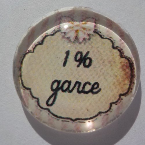 Cabochon, 1% garce, verre, rond, 25 mm, beige,