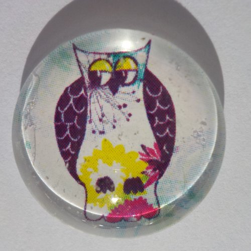 Cabochon, hibou, verre, rond, 25 mm