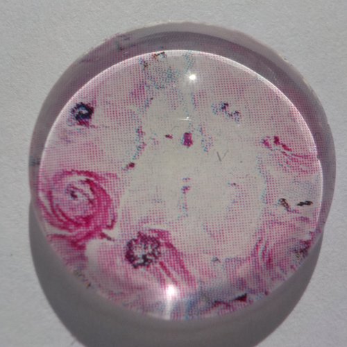 Cabochon, fleurs roses, verre, rond, 25 mm