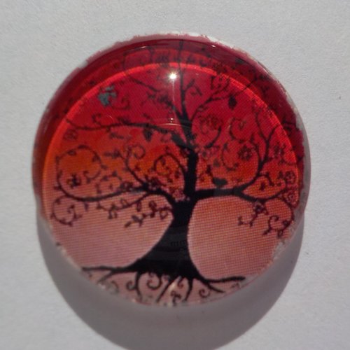 Cabochon, arbre de vie rouge, noir, 25 mm, verre,