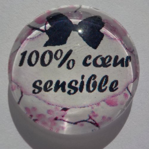 Cabochon de verre 100 % coeur sensible 25 mm