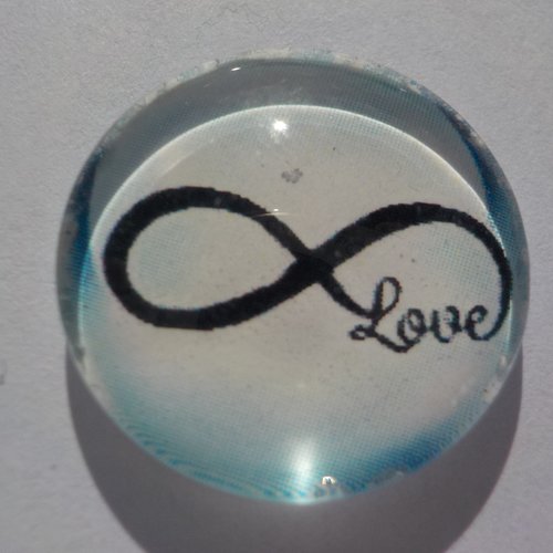 Cabochon de verre signe de l'infini bleu et noir, 25 mm, en verre,