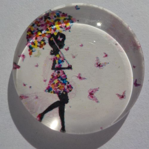 Cabochon de verre femme et son parapluie 25 mm