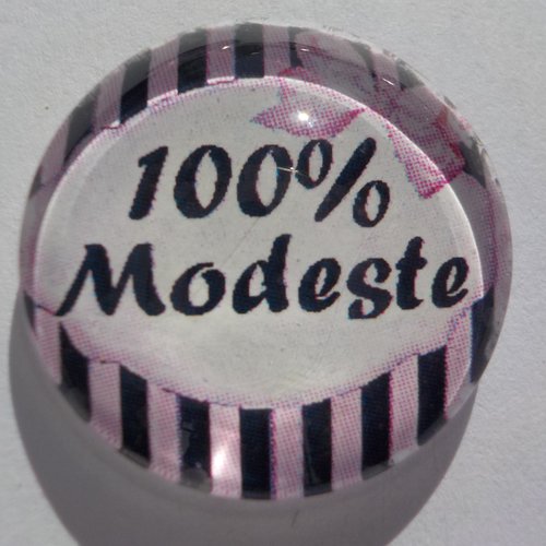 Cabochon de verre, rond, 25 mm, 100% modeste, noir, rose,