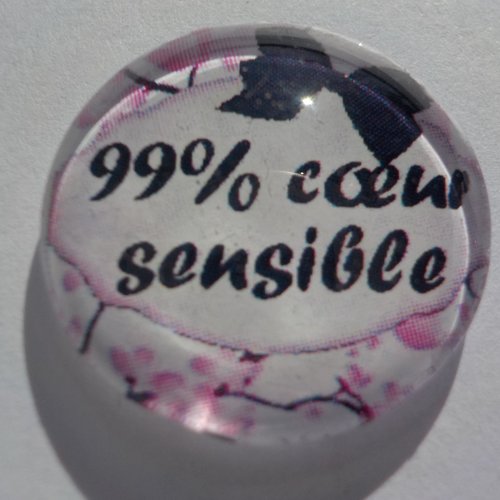 Cabochon de verre 99% coeur sensible, 25 mm, verre,