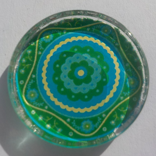 Cabochon de verre, plat, rond, 25 mm, mandala, vert, blanc, bleu