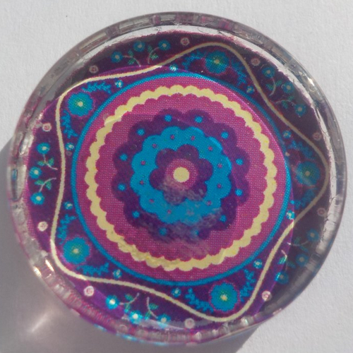 Cabochon de verre, plat, rond, 25 mm, mandala, violet, bleu