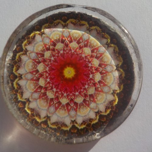 Cabochon de verre, plat, rond, 25 mm, mandala, multicolore