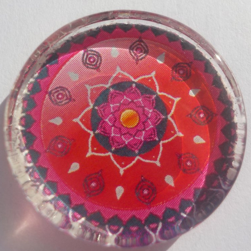 Cabochon de verre, plat, rond, 25 mm, mandala, multicolore, rouge