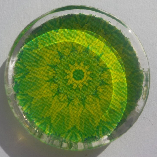 Cabochon de verre, plat, rond, 25 mm, mandala, multicolore, vert