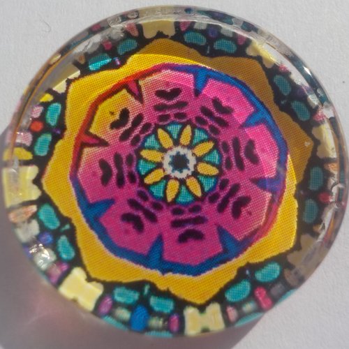 Cabochon de verre, plat, rond, 25 mm, mandala, multicolore