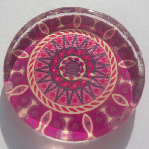 Cabochon de verre, plat, rond, 25 mm, mandala, multicolore,