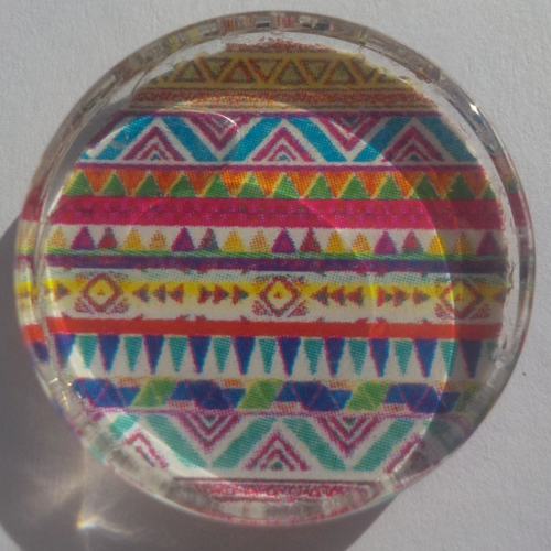 Cabochon de verre, plat, rond, 25 mm, multicolore, image, dessins, géométriques,