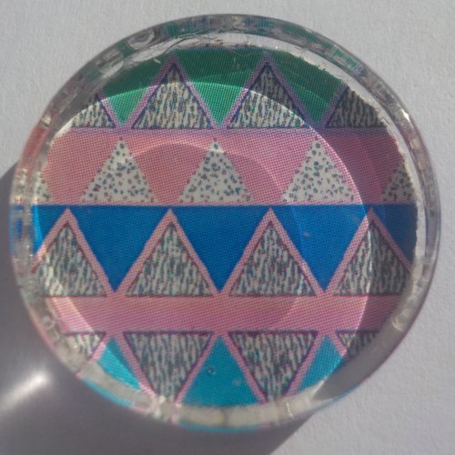 Cabochon de verre, plat, rond, 25 mm, image, dessin, géométrique, bleu, rose