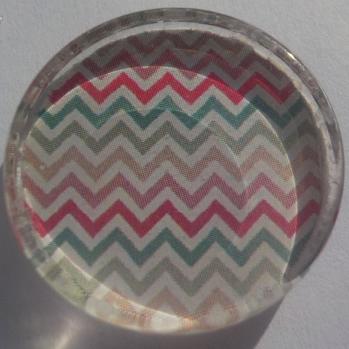 Cabochon de verre, plat, rond, 25 mm, image, dessin, géométrique, vert , rouge,